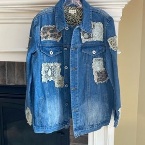 POL Oversized Patchwork Jean Jacket in Size L. NWOT. Animal Print & Snakeskin